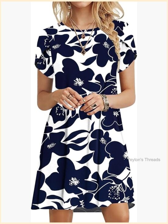 Dresses & Skirts - Casual T-Shirt Dress with Petal Sleeves and Pockets